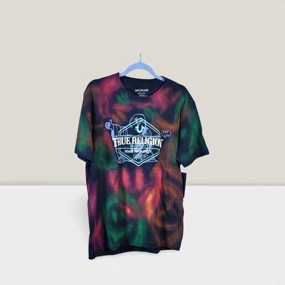 Handprinted Black True Religion Shirt – Medium, Spray-Painted Smilies - Picture 1 of 4